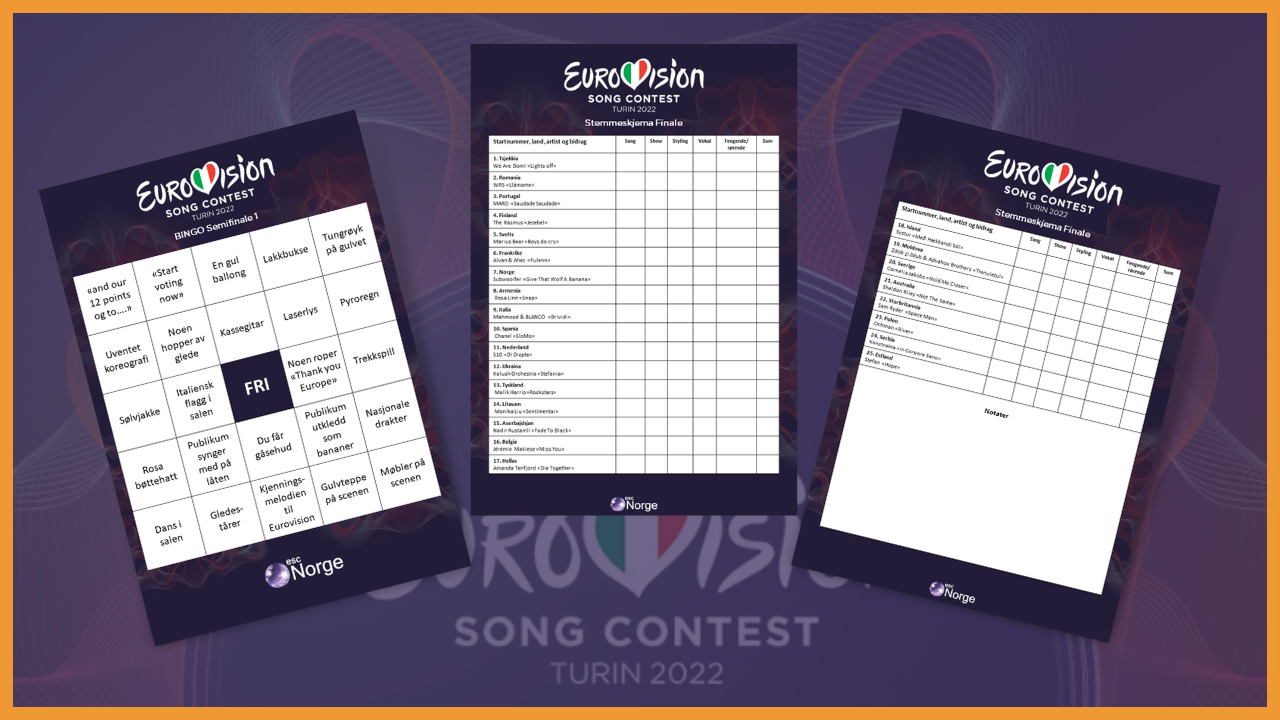 Eurovision finale Stemmeskjema og bingo